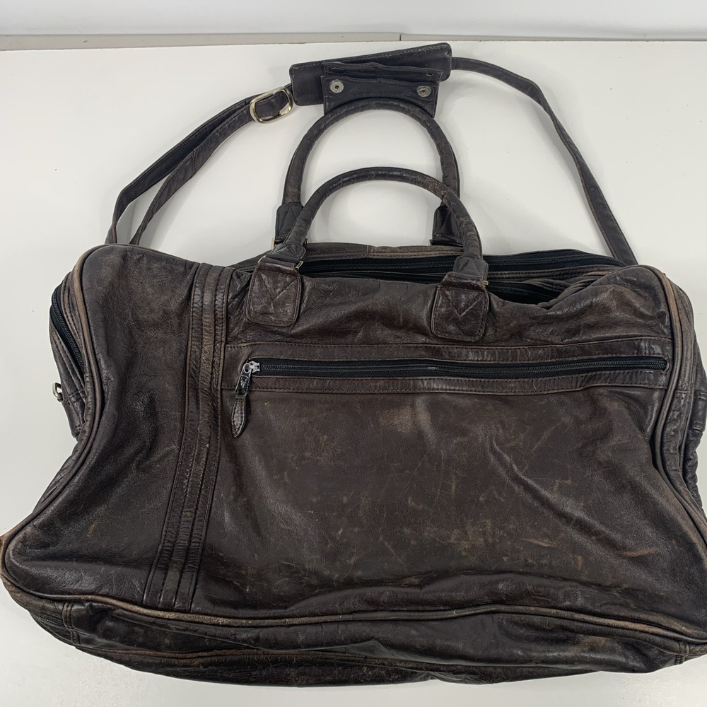 VTG Scully Western Duffle Bag Leather Zipper Walnut w Strap‎ And Leather Handle